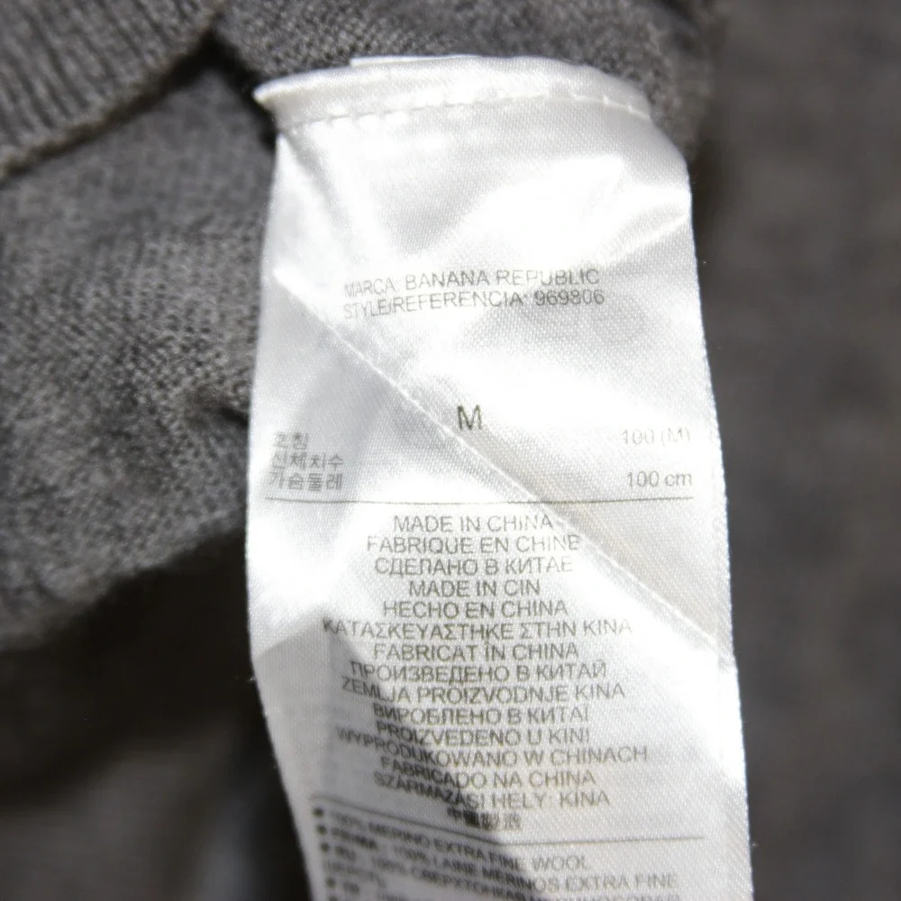 Banana Republic Mens Extra Fine‎ Merino Wool V Neck Sweater Dark Gray M